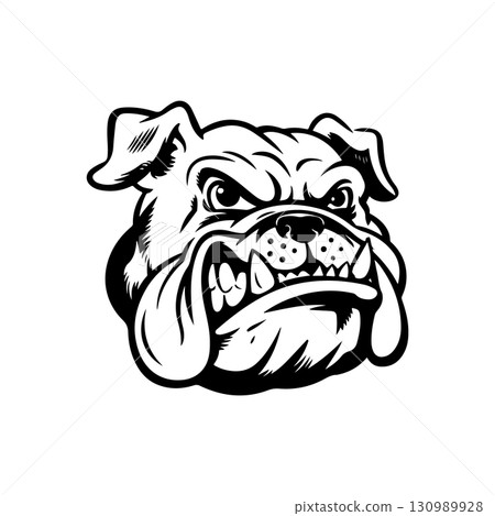 Illustration of bulldog head. Design element for logo, label, sign. Vector illustration Illustration of bulldog head. Design element for logo, label, sign. Vector illustration 130989928