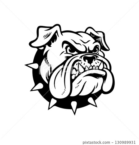 Illustration of bulldog head. Design element for logo, label, sign. Vector illustration 130989931