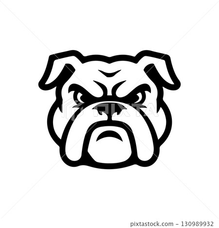 Illustration of bulldog head. Design element for logo, label, sign. Vector illustration 130989932