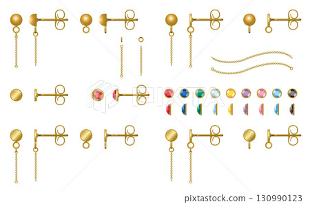 Gold earrings single metal fittings | Vector material for jewelry design 130990123