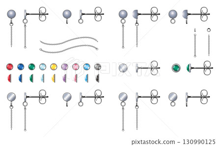 Silver earrings single metal fittings | Vector material for accessory design 130990125