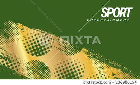 Luxury Sport Banner Design with Gold Brush Strokes on Green Background with Halftone Effect 130990154