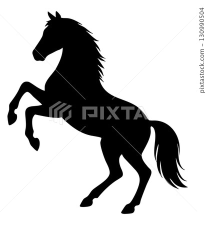 Black silhouette of a horse raising its front legs vector illustration 130990504