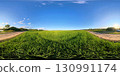 360 HDRI panoramic rural scene with grassy field, dirt roads and sunset light. Ideal for realistic lighting in 3D rendering, background wrap environments and open landscape simulations.	 130991174