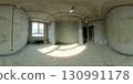 HDRI 360 panorama of a residential room under renovation with bare concrete walls, visible electrical cables and natural daylight.	 130991178