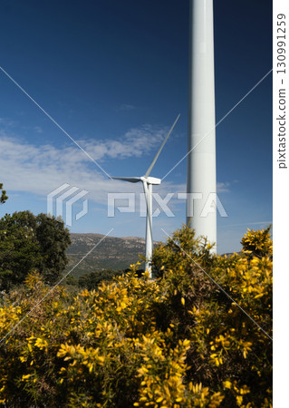 Wind turbine with blue sky at background 130991259