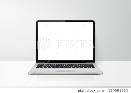 Laptop with blank screen on table realistic mock up vector illustration 130991383
