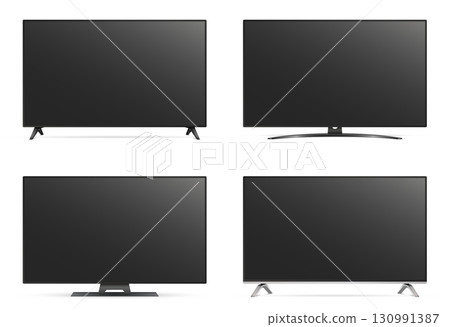 Realistic empty TV frame set. Mockup of a large modern black TV. Realistic turned off TV screen Realistic empty TV frame set. Mockup of a large modern black TV. Realistic turned off TV screen 130991387