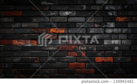 AI Image: Black brick wall background material 130991481
