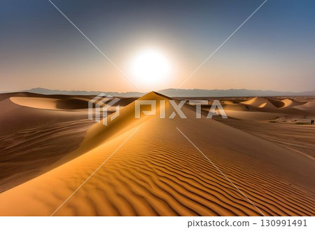 Heat-Induced Mirage in a Vast Desert Landscape 130991491