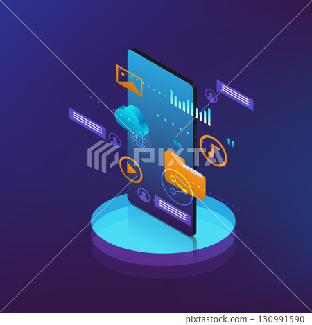 Cloud computing and multimedia network technology smartphone. Business digital data communication. Internet signal online device. Online web server system graphic vector 130991590