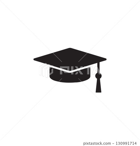 black graduation cap icon, university or college graduation hat logo, student graduation cap diploma, vector illustration isolated on white background 130991714