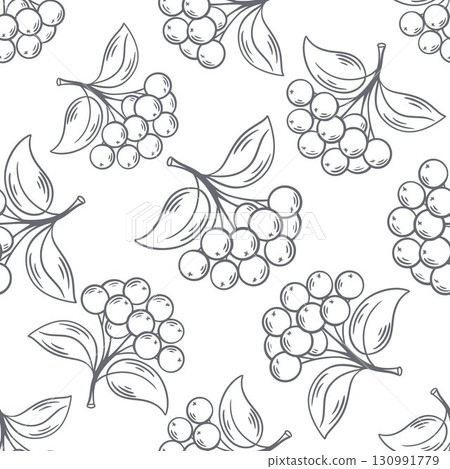 Seamless pattern with sketch of berry branches and leaves Seamless pattern with sketch of berry branches and leaves 130991779