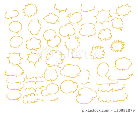 Simple and easy-to-use handwritten speech bubble set - Yellow, thick lines Simple and easy-to-use handwritten speech bubble set - Yellow, thick lines 130991879