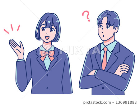 問答，男女學生交談 130991888