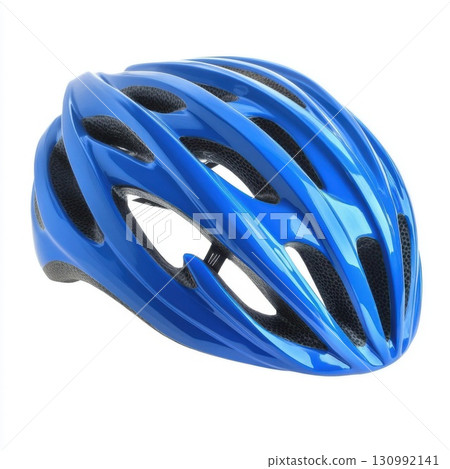 Stylish blue bicycle helmet designed for safety and comfort during outdoor rides in urban environments Stylish blue bicycle helmet designed for safety and comfort during outdoor rides in urban environments 130992141