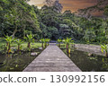wooden bridge in tropical garden 130992156