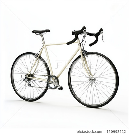 Elegant white bicycle with slim frame and drop handlebars suitable for urban cycling enthusiasts and racers 130992212