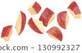 Falling apple slices isolated on white background with clipping path, full depth of field 130992327