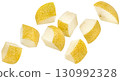 Yellow pear slices isolated on white background with clipping path, full depth of field 130992328