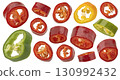 Chili pepper slices isolated on white background with clipping path, full depth of field 130992432