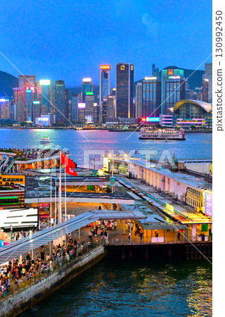 Night view of Victoria Harbour from Victoria Peak 130992450
