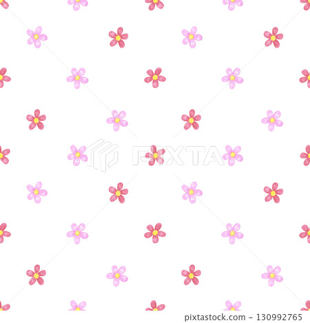 Hand drawn watercolor red and pink flowers seamless pattern. Illustration of buttercups isolated on white background. Can be used for textile fabric scrapbook and other printed products. 130992765