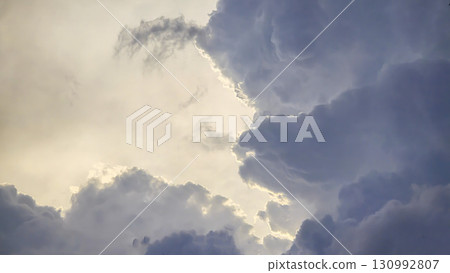 Blue sky with clouds, thunderclouds, summer weather. Sunset. White clouds. Blue sky with clouds, thunderclouds, summer weather. Sunset. White clouds. 130992807