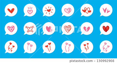 Decorative set of speech bubbles and hearts. Hand drawn cute frames. Valentine's Day, love confessions, romantic feelings. Decorative set of speech bubbles and hearts. Hand drawn cute frames. Valentine's Day, love confessions, romantic feelings. 130992908
