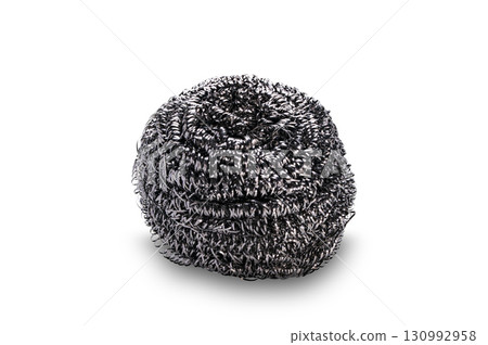 Stainless steel scrubbers isolated on white background. 130992958