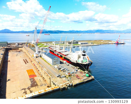 Aerial view of the Hakodate Dock where a cargo ship is being built at Hakodate Port in Hakodate, Hokkaido in autumn Aerial view of the Hakodate Dock where a cargo ship is being built at Hakodate Port in Hakodate, Hokkaido in autumn 130993129