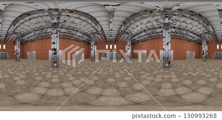 Full spherical hdri panorama 360 degrees of empty exhibition space whith columns. backdrop for exhibitions and events. Marketing mock up. 3D render illustration Full spherical hdri panorama 360 degrees of empty exhibition space whith columns. backdrop for exhibitions and events. Marketing mock up. 3D render illustration 130993268