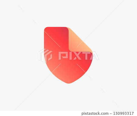 Abstract shield with paper folded corner logo design template. Universal creative protection, guard flat vector icon sign symbol logotype Abstract shield with paper folded corner logo design template. Universal creative protection, guard flat vector icon sign symbol logotype 130993317