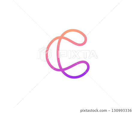 Abstract letter C modern logotype icon design concept. Creative minimalist gradient one line logo template isolated on white background. Vector illustration. 130993336