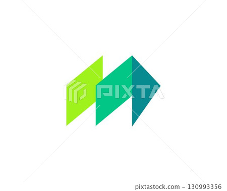 A letter M from abstract multicolors shapes. Application icon logotype design template. Vector icon logo design. 130993356