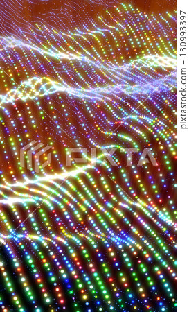Abstract rainbow waves composed of multicolored glowing dots in a dynamic fluid pattern 130993397
