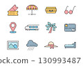 Travel and Tourism Icon Set, Flat Line Style 130993487
