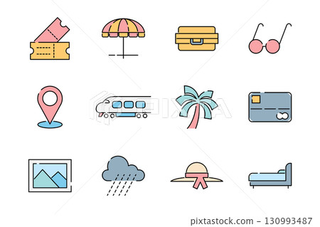 Travel and Tourism Icon Set, Flat Line Style 130993487