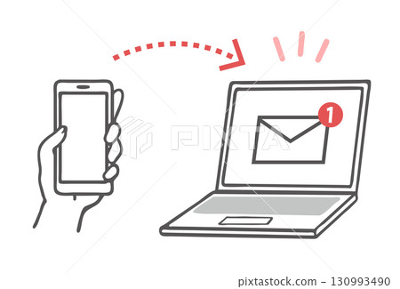 Sending an email from a smartphone to a computer - Simple vector illustration 130993490