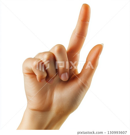 Hand pointing upward gesture on white background 130993607