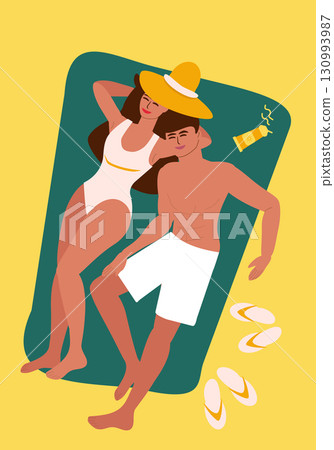 Young couple in white swimsuits on the beach 130993987
