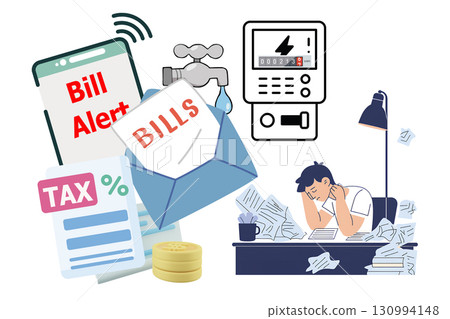 A person is anxiously awaiting bills and tax collection. 130994148