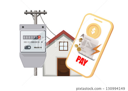 Paying electricity bill with application on smartphone. 130994149