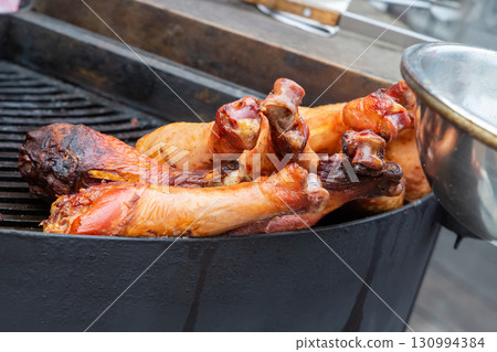 grilled turkey leg with crispy crust, bbq weekend rest 130994384