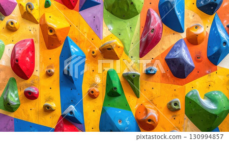 [AI 圖片] 色彩繽紛的抱石牆，擁有多個支撐點 130994857