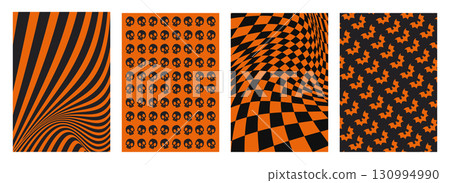 Psychedelic Halloween illusion patterns set 130994990