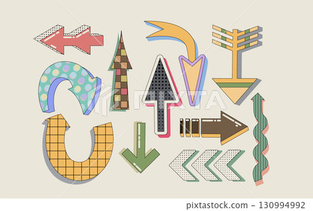 Playful retro arrows set isolated on background 130994992