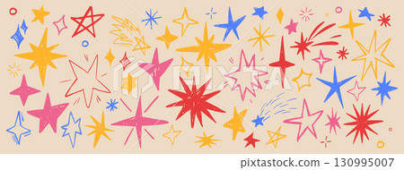 Color crayon stars drawn on beige background Color crayon stars drawn on beige background 130995007