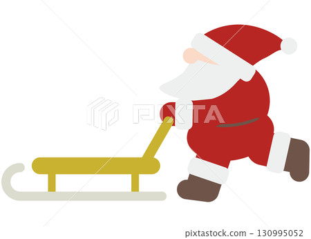 Cute profile Santa Claus pushing a sled 130995052