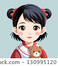 Illustration of a girl with a teddy bear. Vector illustration of a girl and a brown teddy bear 130995120